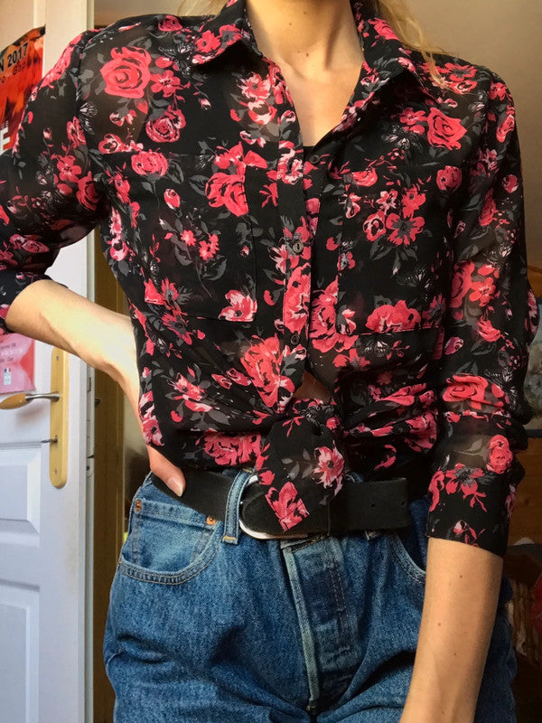 Chemise noir à fleur
